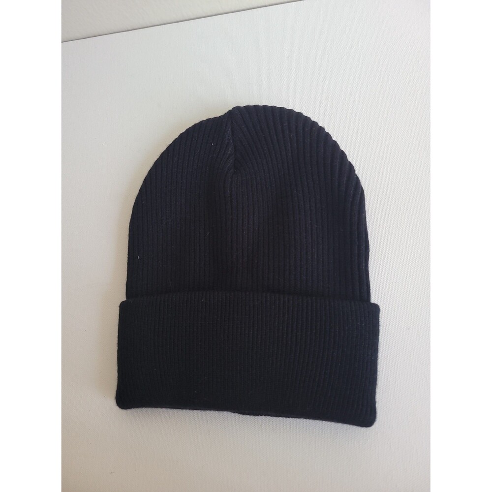 New Evereve Black Ribbed Knit Unisex Beanie